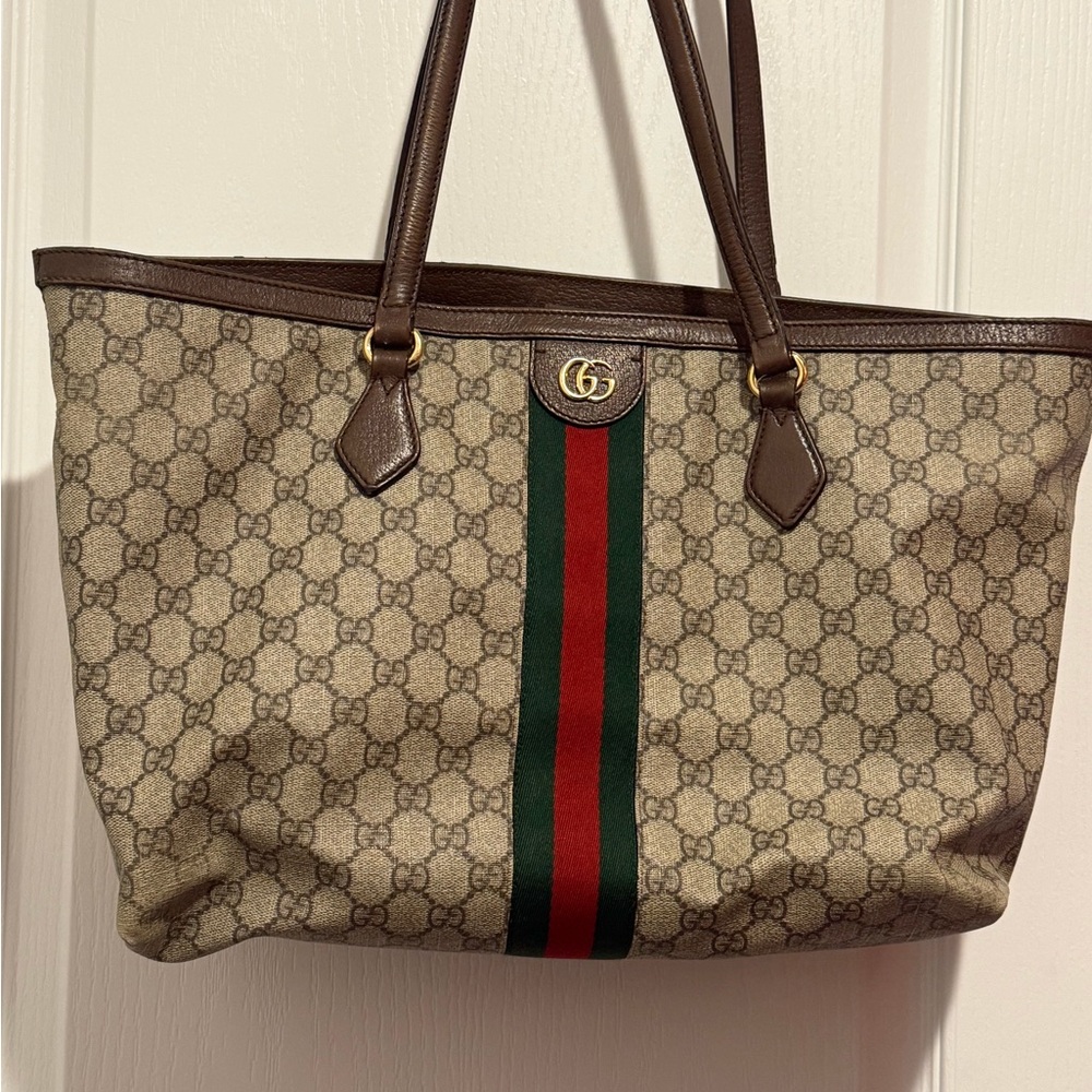 Gucci Brown and Beige Tote with Signature Stripes